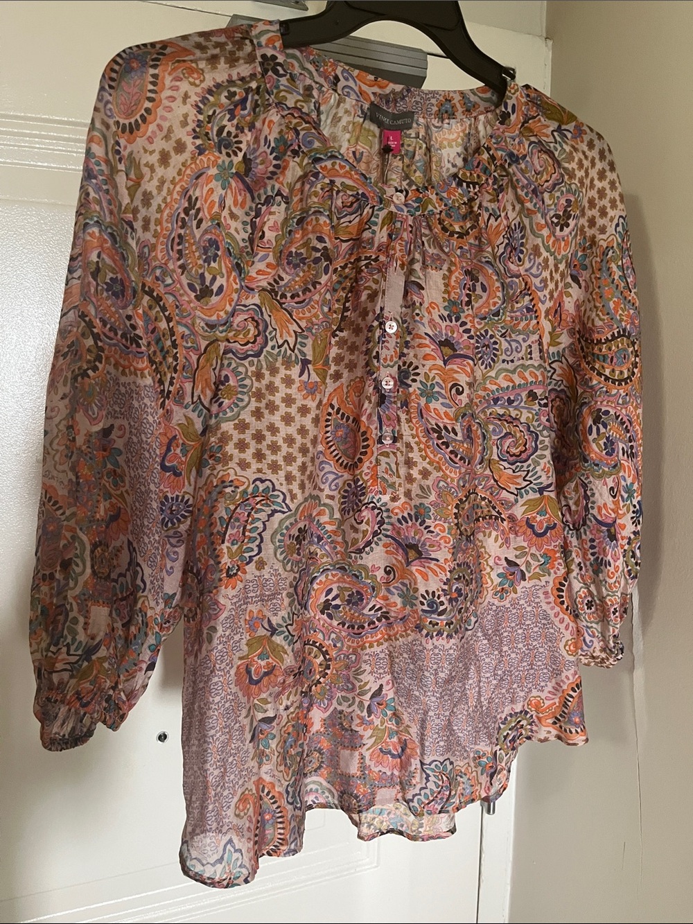 Vince Camuto Pink Multi Paisley Peasant Blouse